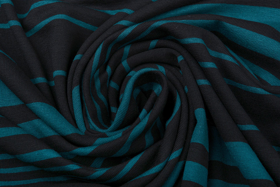 Viscose Jersey Variabele Strepen Petrol Zwart
