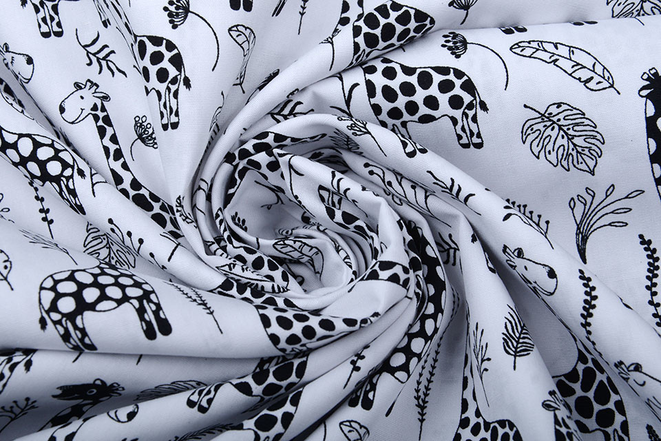 100% Digitaal Katoen Baby Giraffe Zwart Wit