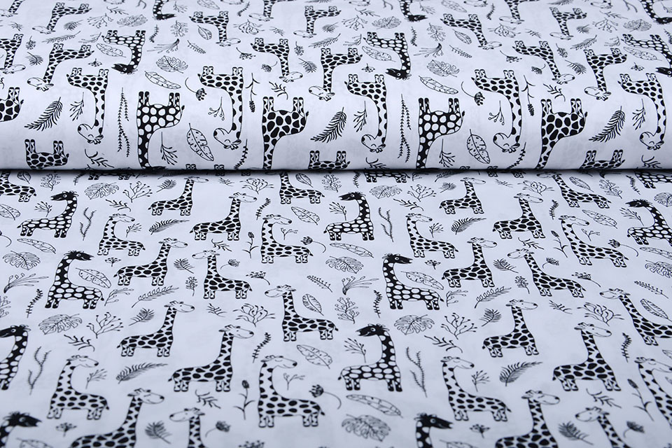 100% Digitaal Katoen Baby Giraffe Zwart Wit