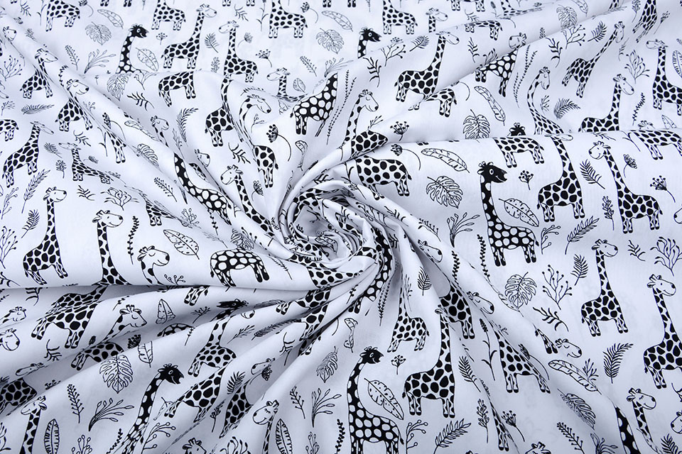 100% Digitaal Katoen Baby Giraffe Zwart Wit