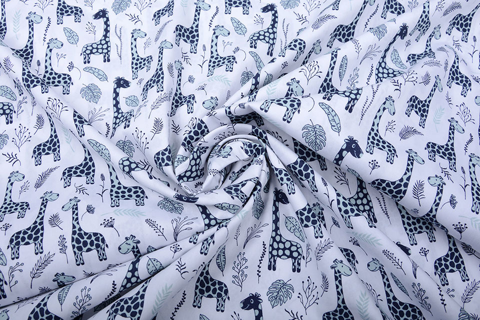 100% Digitaal Katoen Baby Giraffe Blauw
