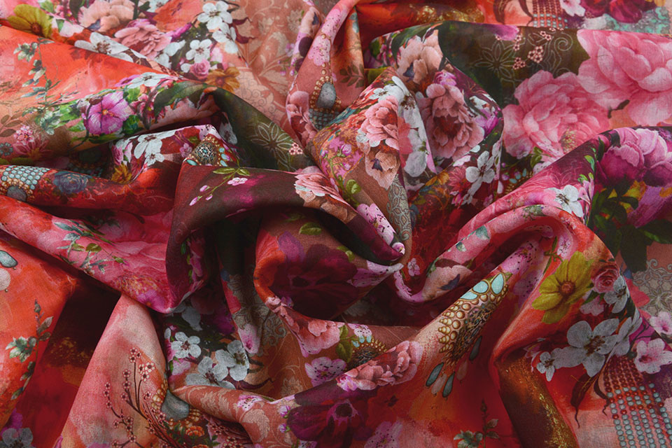 100% Voile Cotton Flowers Pink