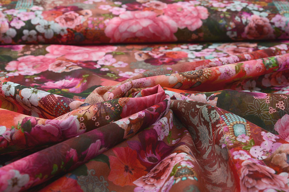 100% Voile Cotton Flowers Pink
