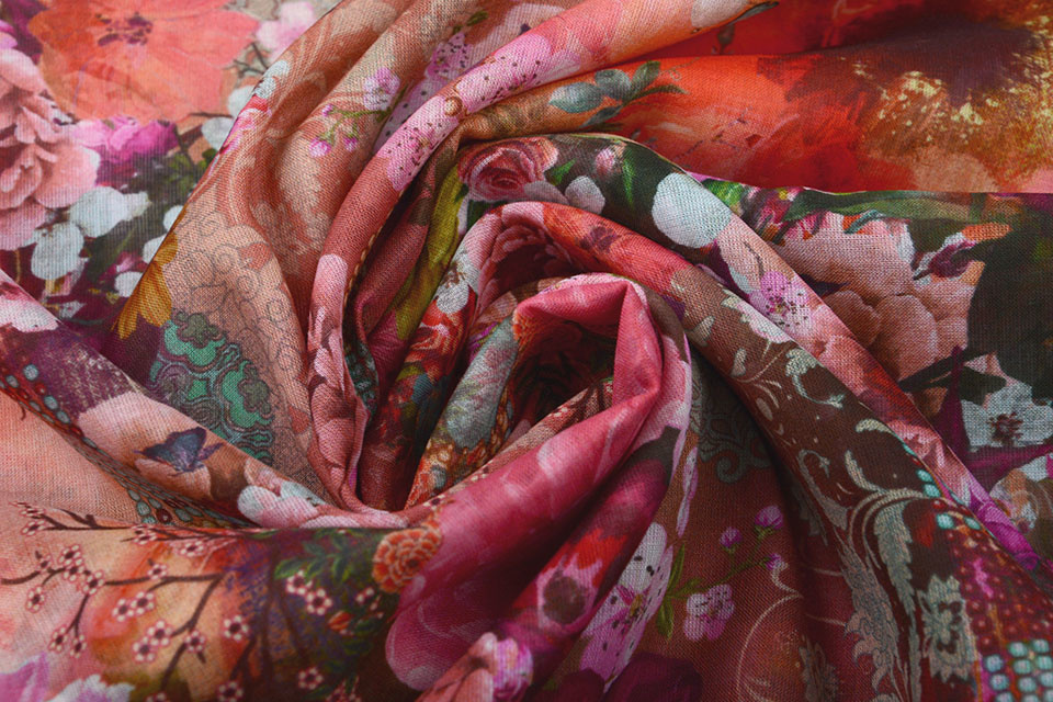 100% Voile Cotton Flowers Pink