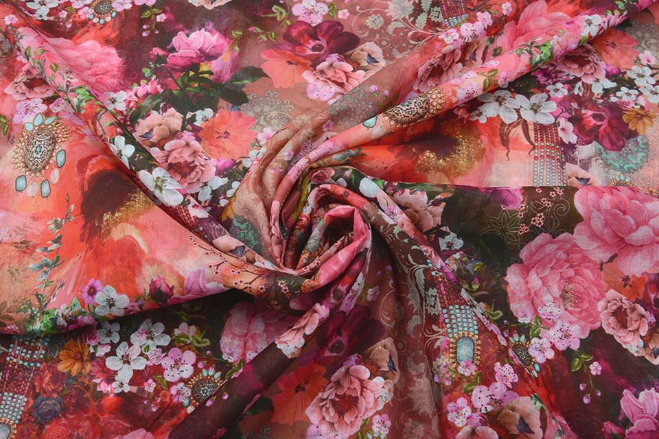 100% Voile Cotton Flowers Pink