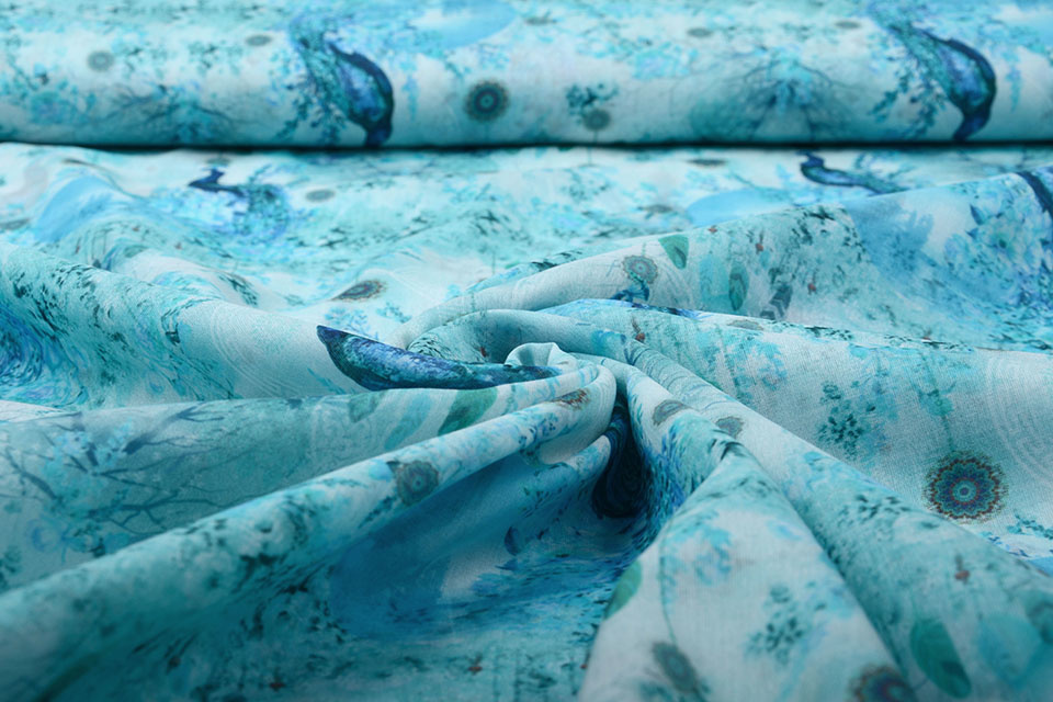 100% Voile Cotton Peacock Light Blue