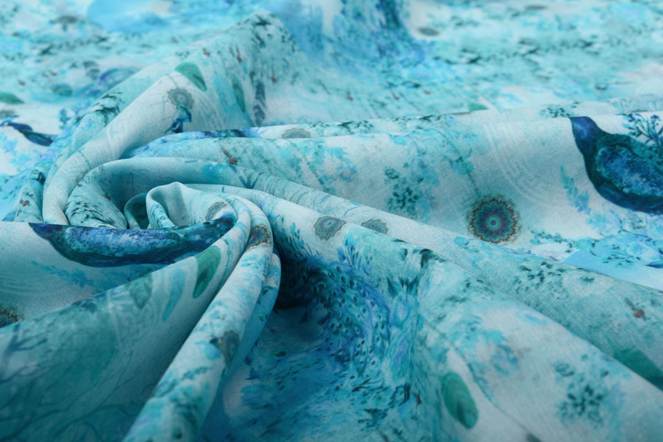 100% Voile Cotton Peacock Light Blue