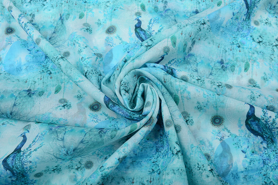 100% Voile Cotton Peacock Light Blue