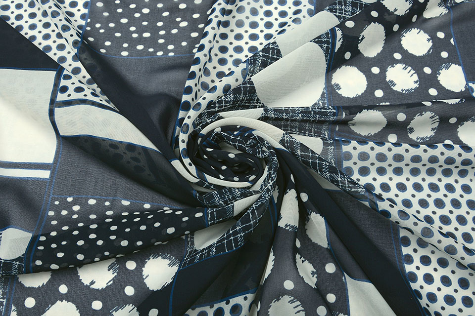 100% Voile Vlakken en Bollen Marine Creme
