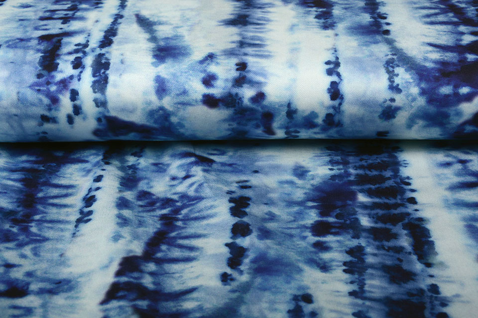 Digital Baumwoll Stretch Tie und Dye Blau