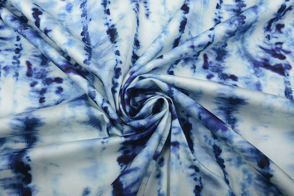 Digital Baumwoll Stretch Tie und Dye Blau