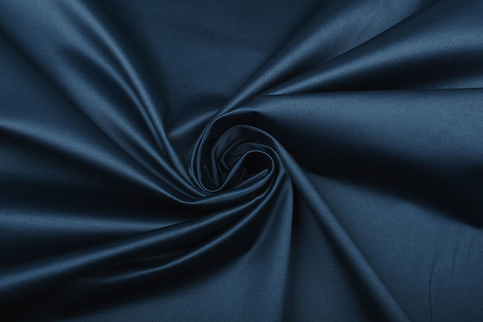 Katoen Stretch Satijn Marine Blauw