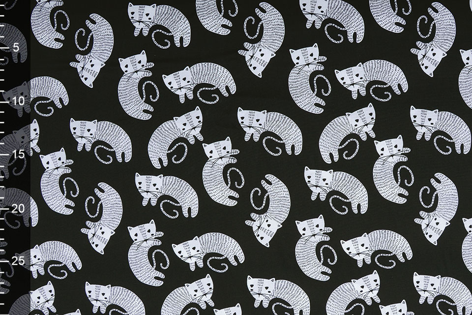100% Digital Cotton Cat Black White