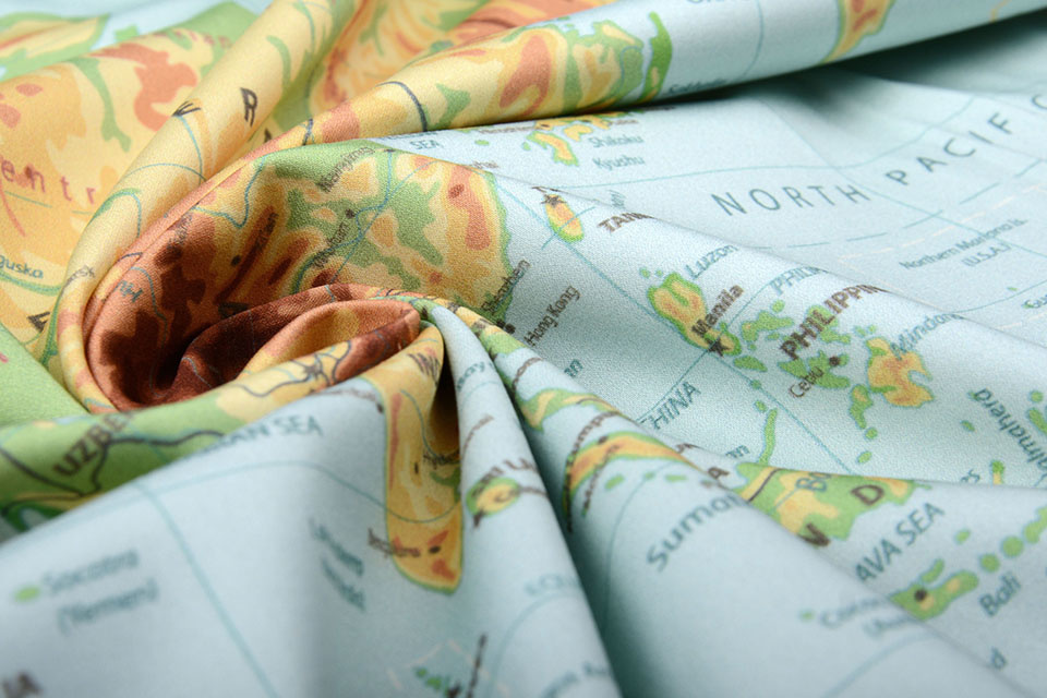 Digital Panel Stretch Cotton World Map Old Green