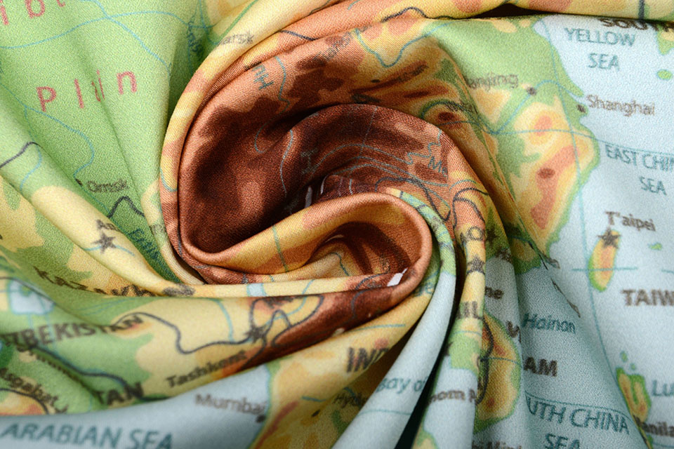 Digital Panel Stretch Cotton World Map Old Green