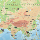 Digital Panel Stretch Cotton World Map Blue