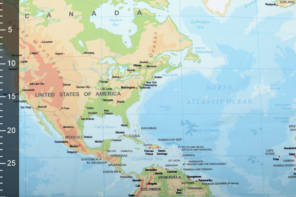 Digital Panel Stretch Cotton World Map Blue