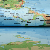 Digital Panel Stretch Cotton World Map Blue