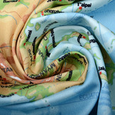 Digital Panel Stretch Cotton World Map Blue