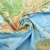 Digital Panel Stretch Baumwolle Weltkarte Blau