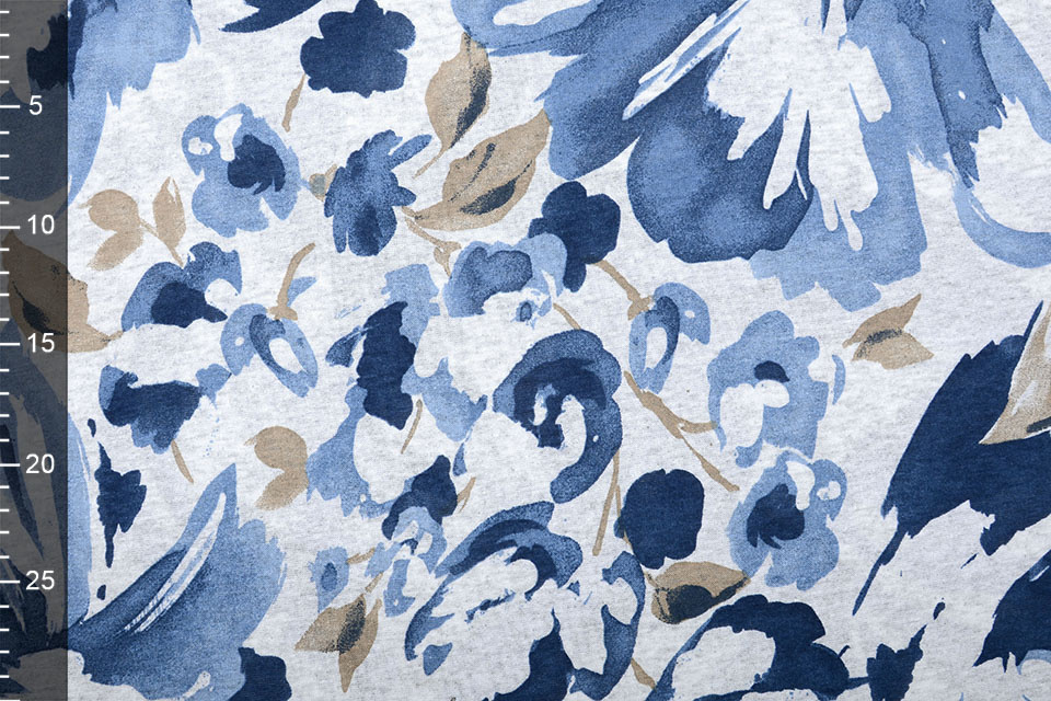Viskose Jersey Gemischt Blumen Blau