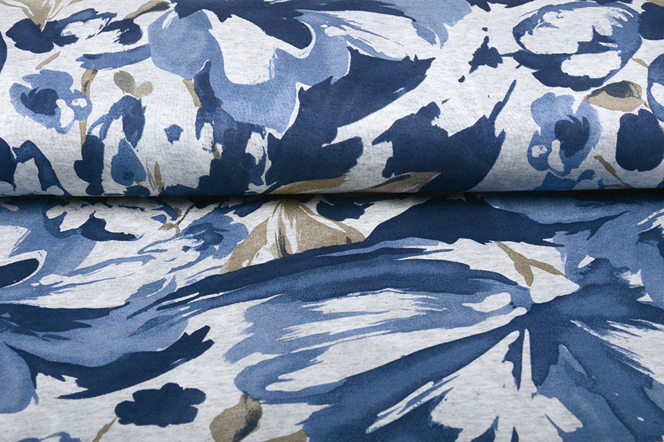 Viscose Jersey Gemêleerd Bloemen Blauw