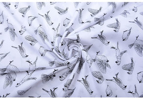 100% Digital Cotton Sparrows White Black