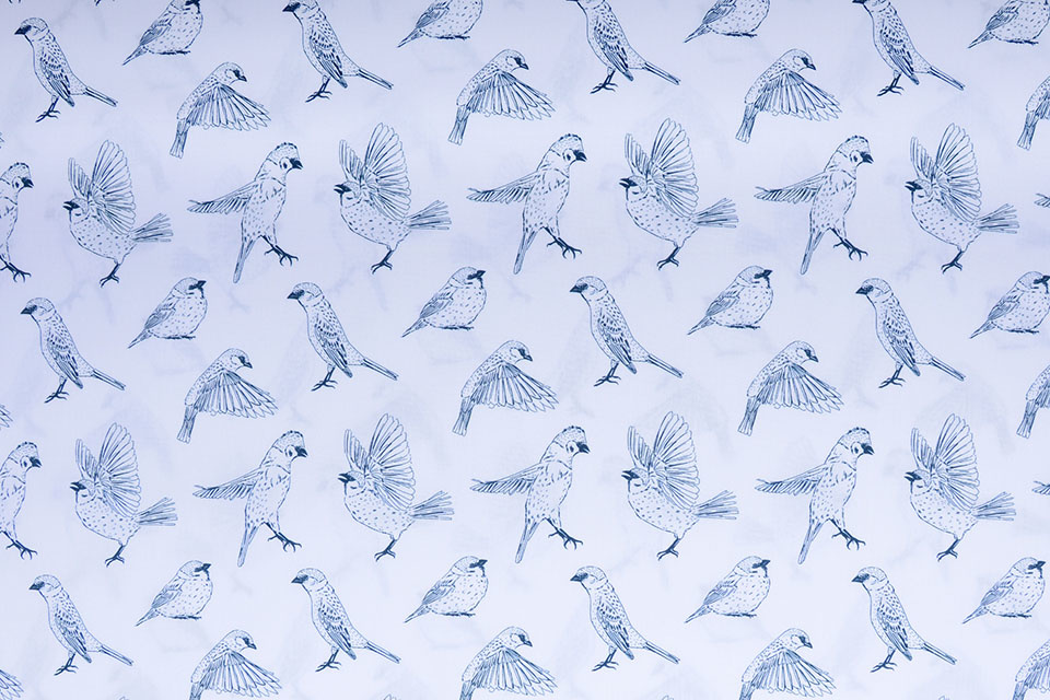 100% Digital Cotton Sparrows White Navy