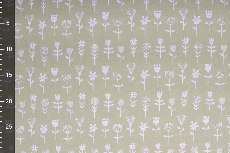 100% Cotton Flowers Sand White