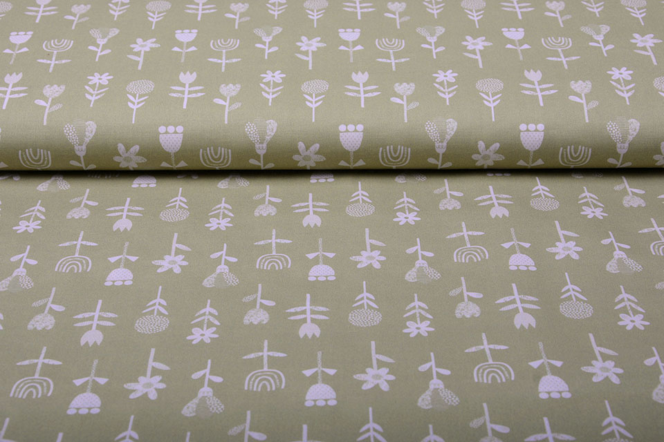 100% Cotton Flowers Sand White