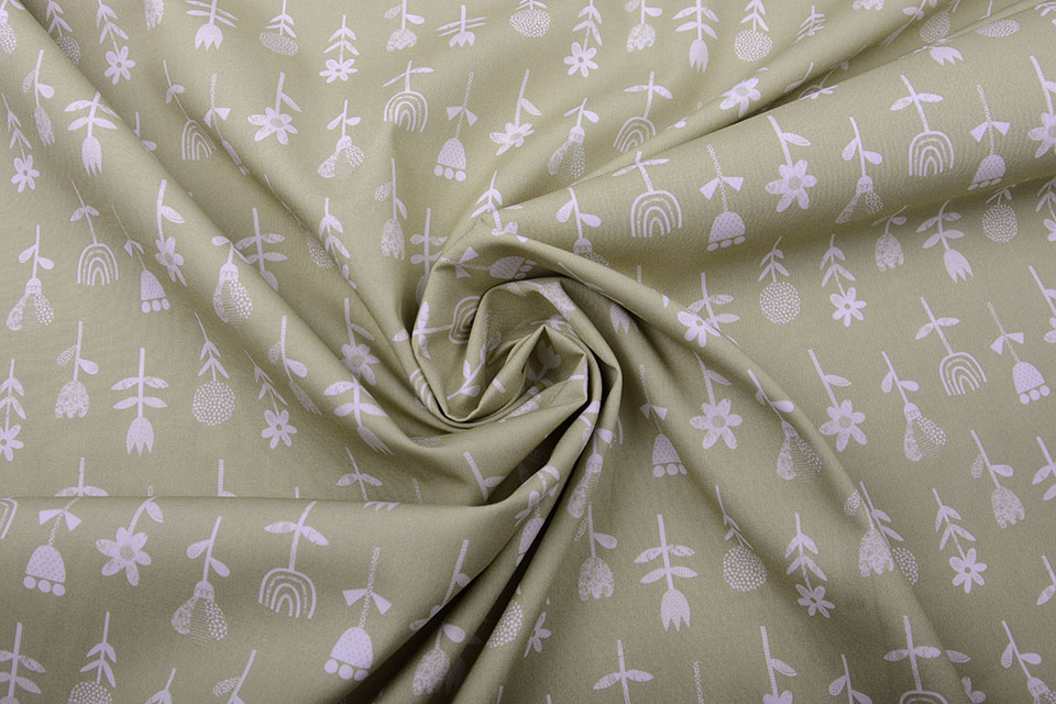 100% Cotton Flowers Sand White