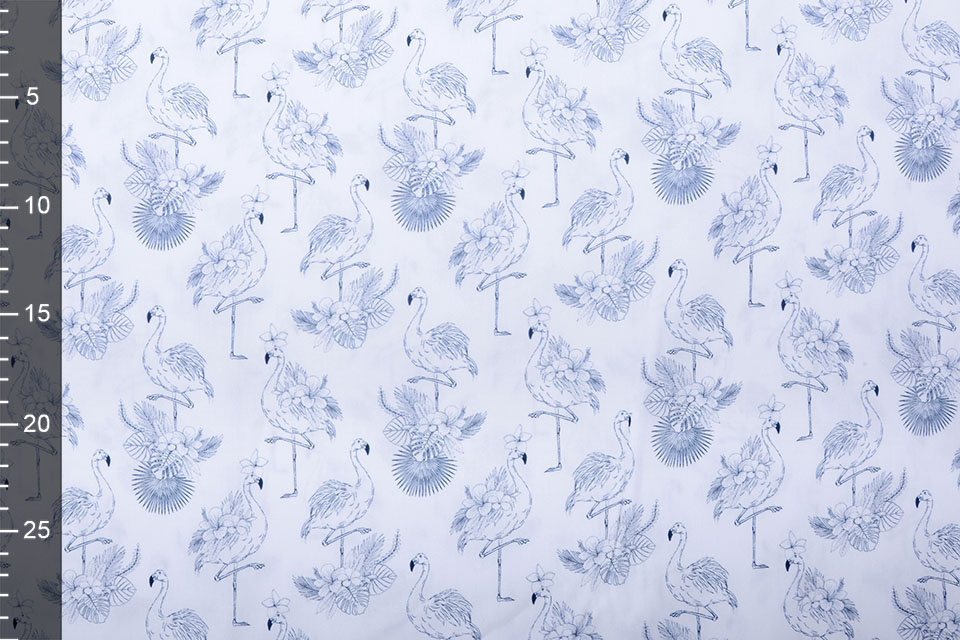 100% Digital Cotton Tropical Flamingo White Navy