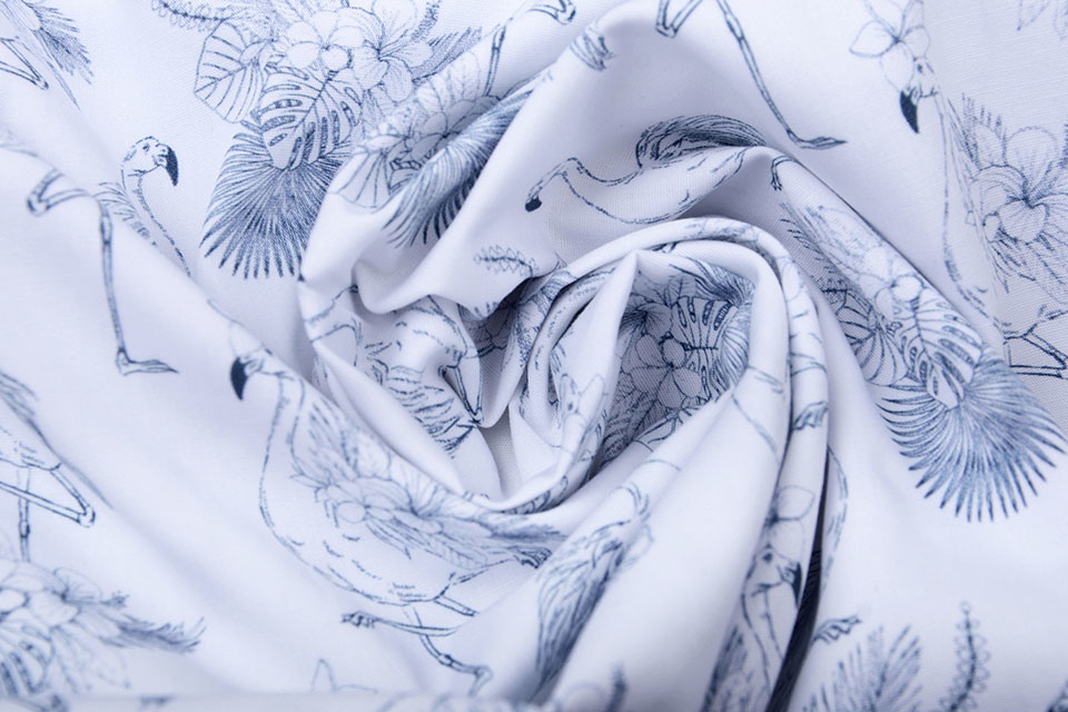 100% Digital Cotton Tropical Flamingo White Navy