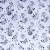 100% Digitaal Katoen Tropische Flamingo  Wit Zwart