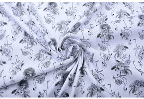 100% Digitaal Katoen Tropische Flamingo  Wit Zwart