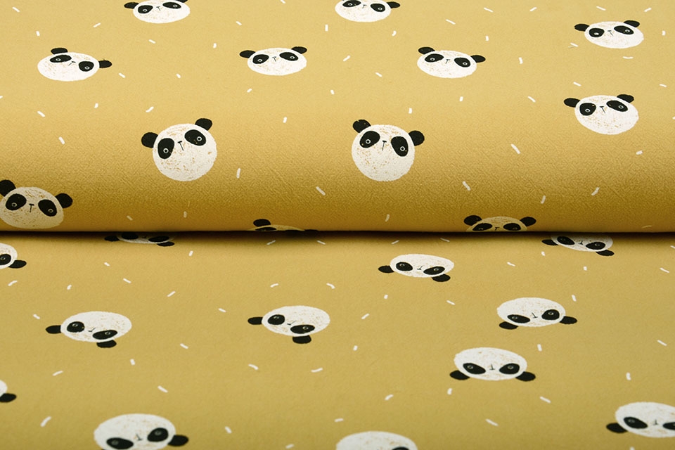 100% Gewaschene Baumwolle Panda Ocker Gelb