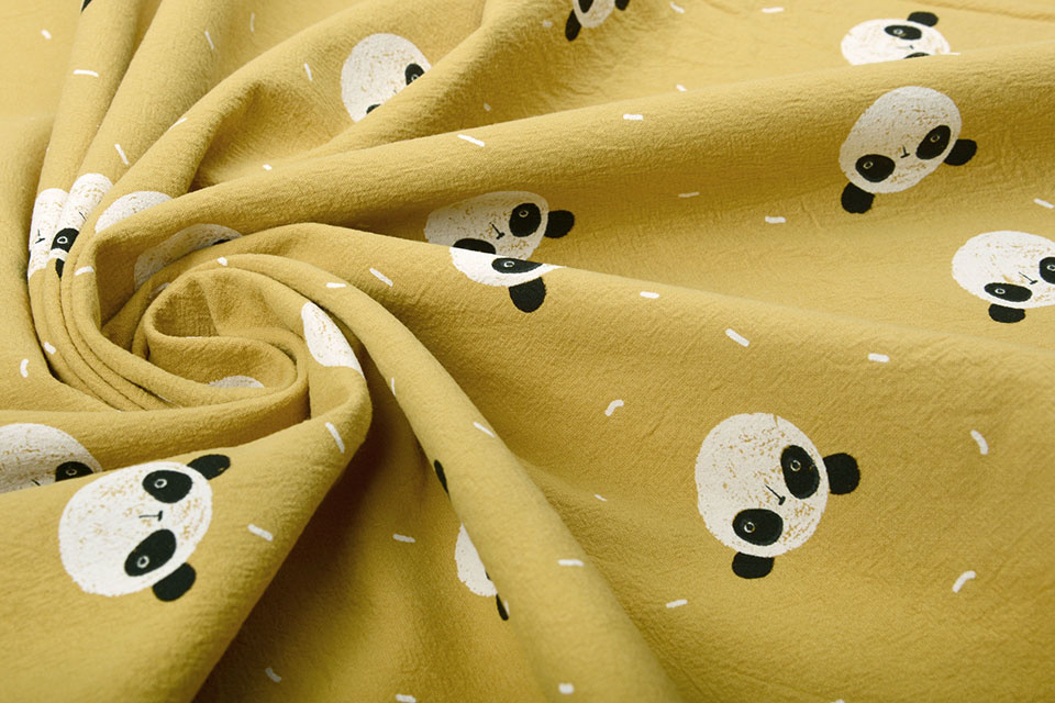 100% Washed Cotton Panda Ocher Yellow