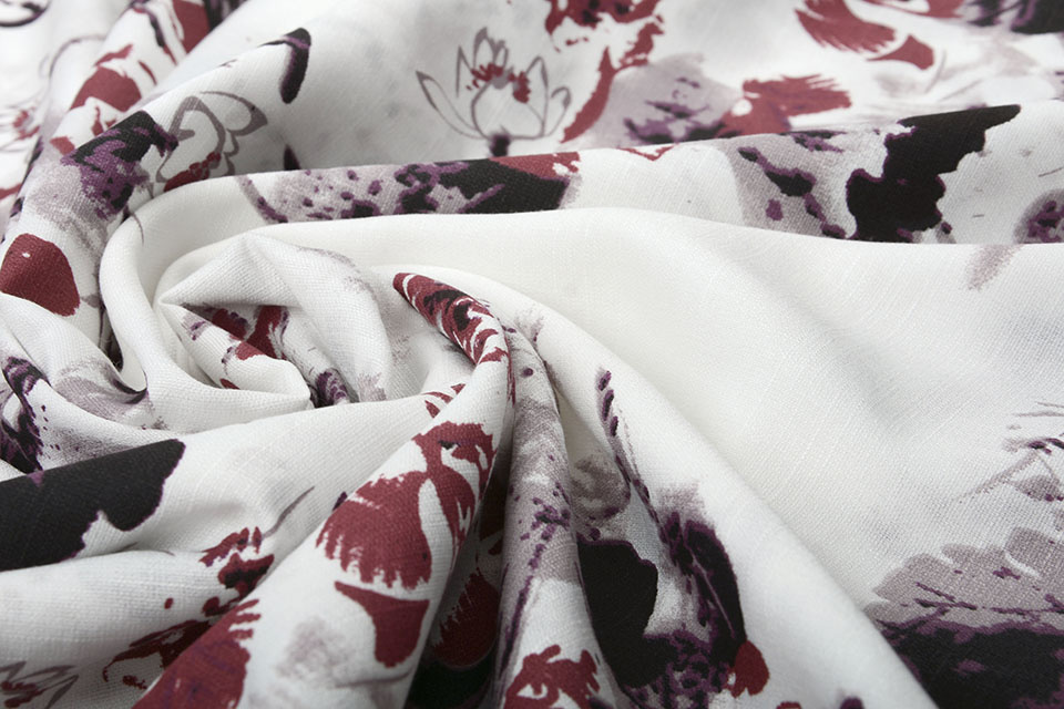 Linnenlook Bedrukt Bloemen Bordeaux Lila