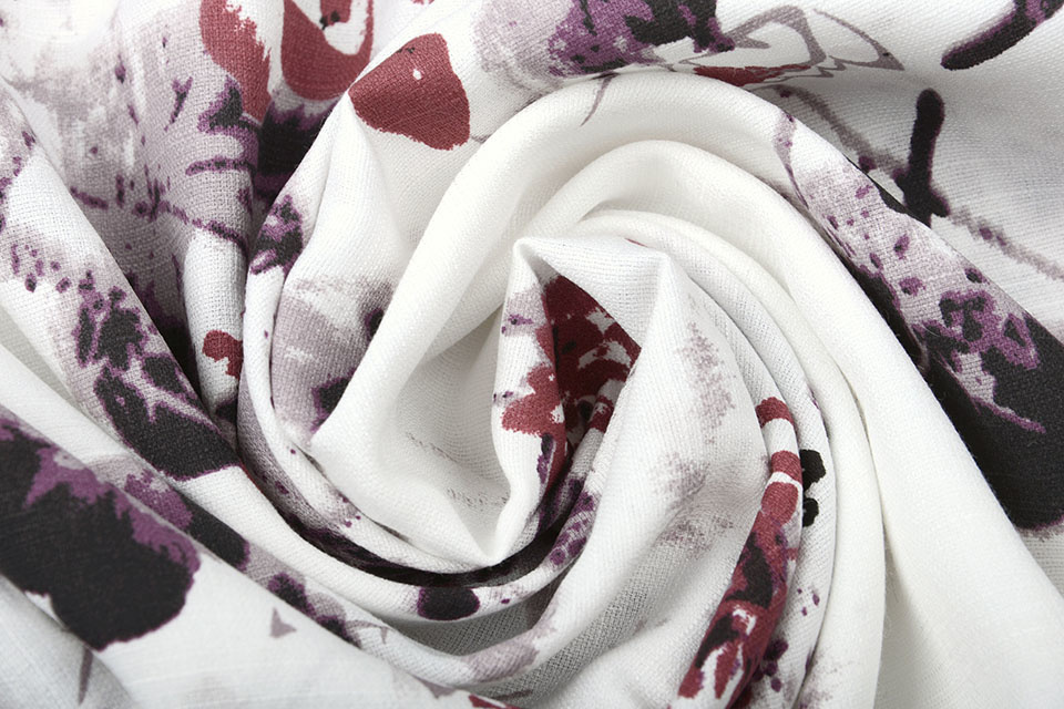 Linnenlook Bedrukt Bloemen Bordeaux Lila
