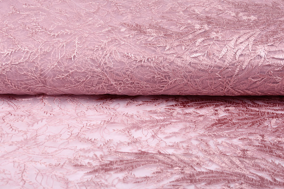 Mesh Geborduurd Ravina Oud Roze