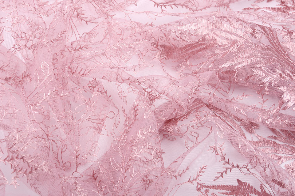 Mesh Geborduurd Ravina Oud Roze