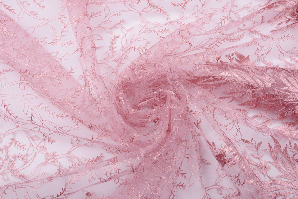 Mesh Geborduurd Ravina Oud Roze