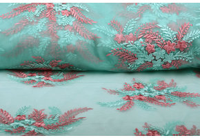 Mesh Geborduurd Oliva Mint Roze