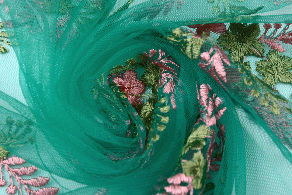 Netz Bestickt Oliva Grün Rosa