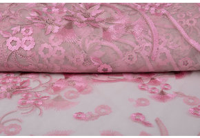 Mesh Embroidered Kipas Pink