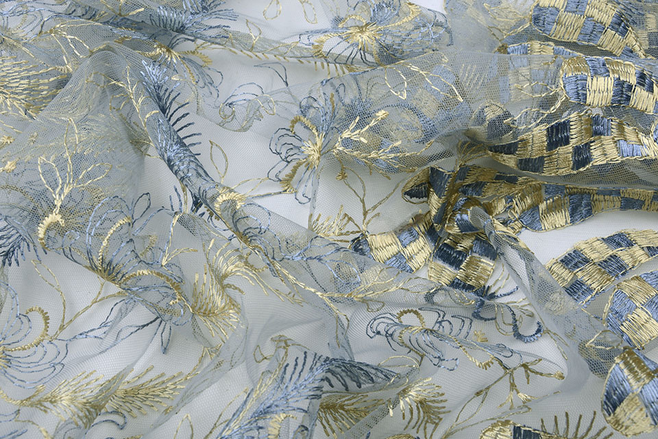 Mesh Geborduurd Koura Jeans Goud