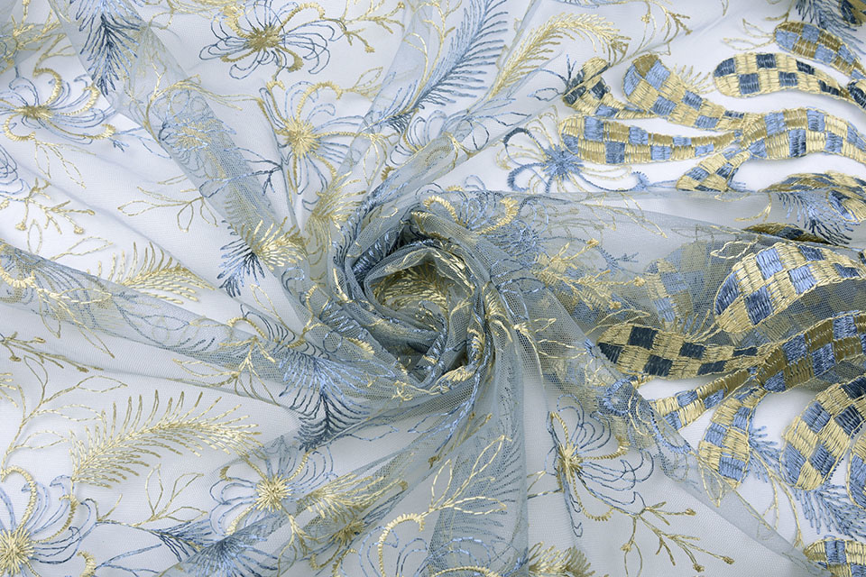 Mesh Geborduurd Koura Jeans Goud