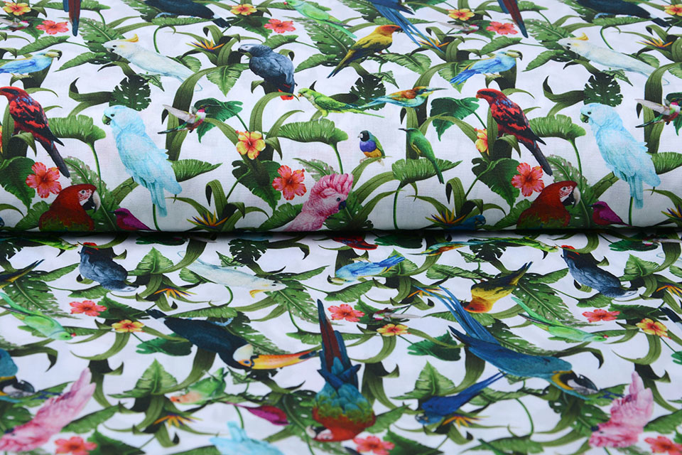 100% Digital Cotton Parrot White