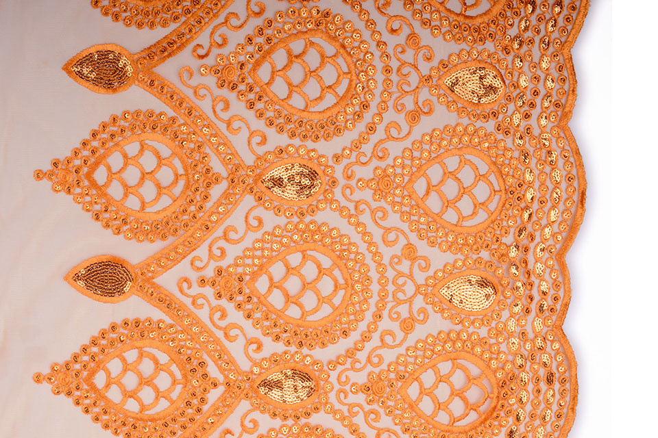 Mesh Embroidered Qatra Orange