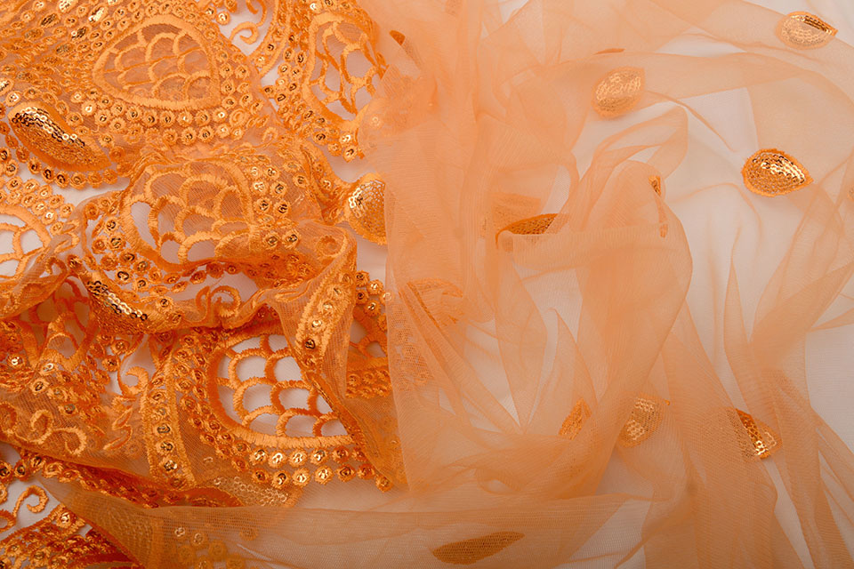 Mesh Embroidered Qatra Orange